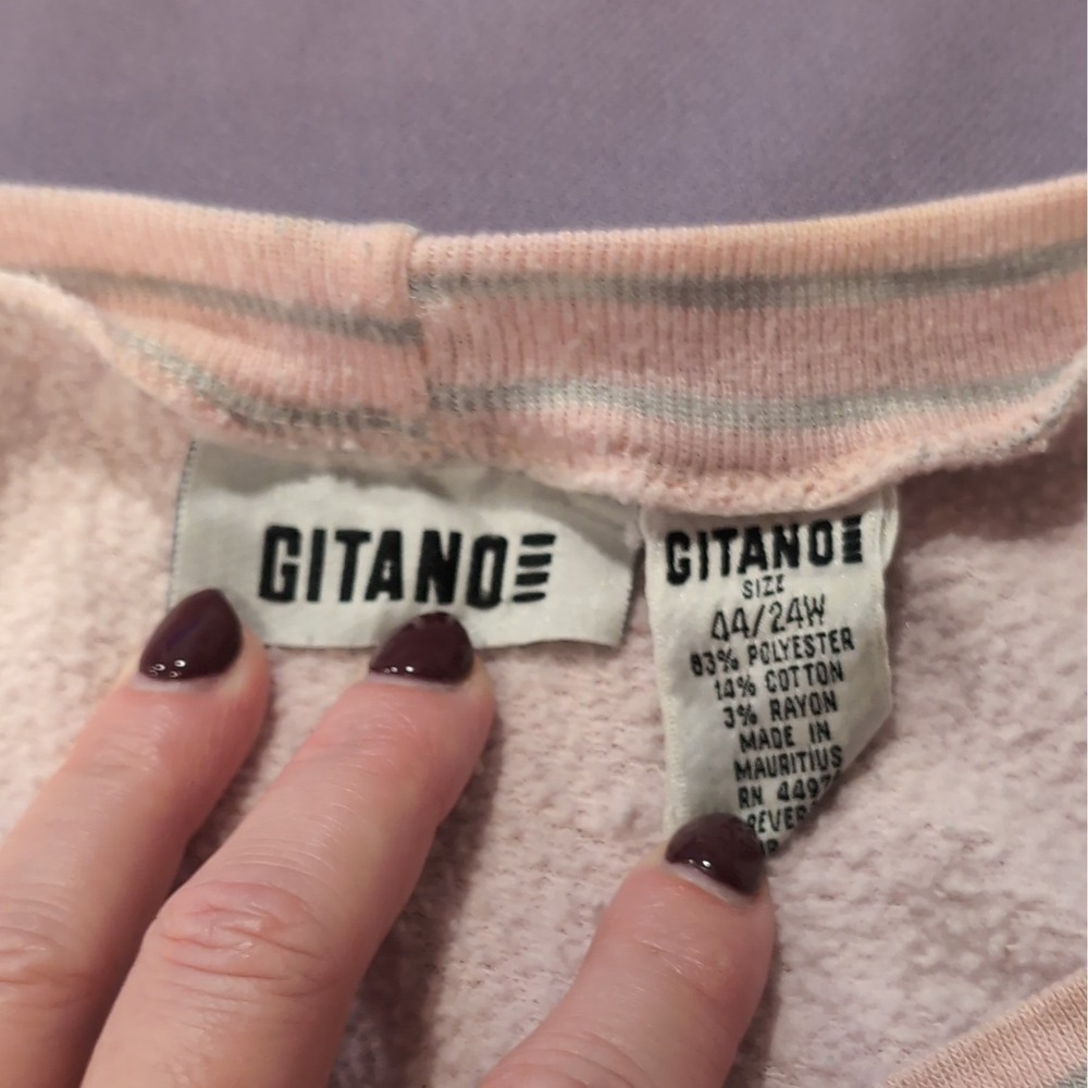 80s vintage GITANO Women's 24W Pink/Gray Colorblock Crewneck Pocket Sweatshirt